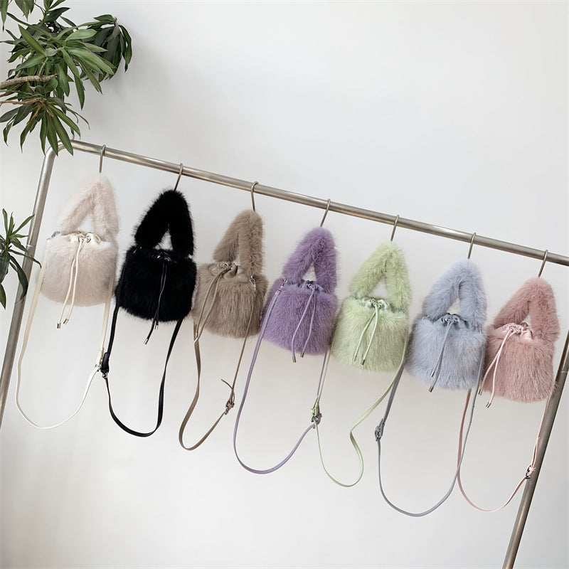 Portable Bucket Furry Crossbody Bag