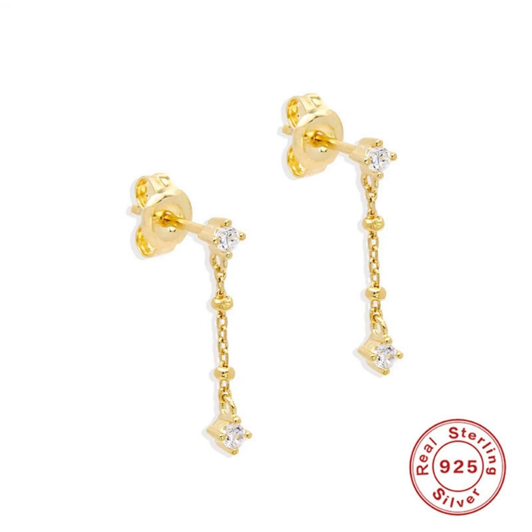 S925 Sterling Silver Tassel Diamond Temperamental Pearl Stud Earrings