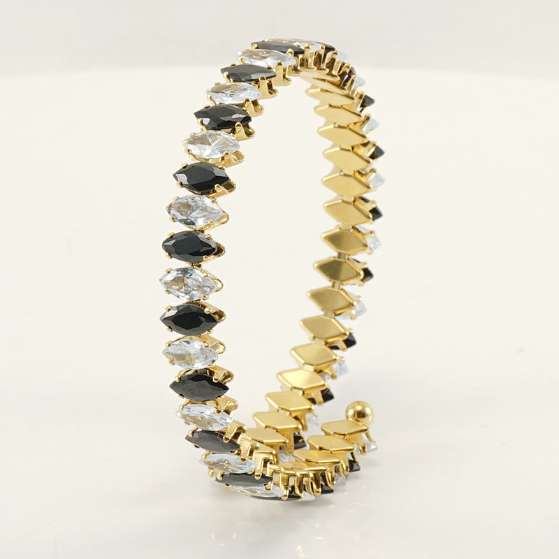 Stainless Steel Diamond-embedded Adjustable Open Geometric Bracelet