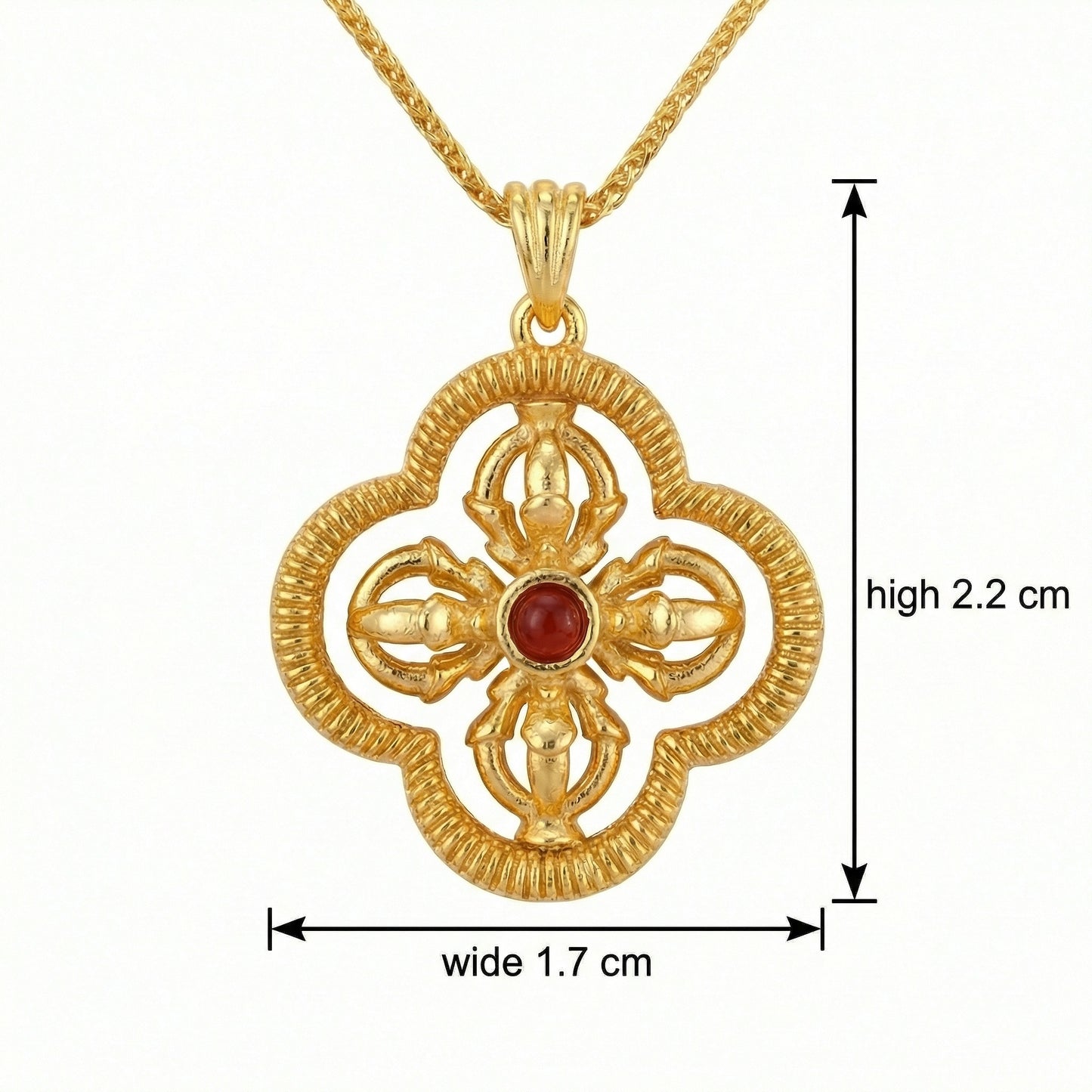 925 Sterling Silver Ornate Crimson Gemstone Double Vajra Pendant on Elegant Woven Chain