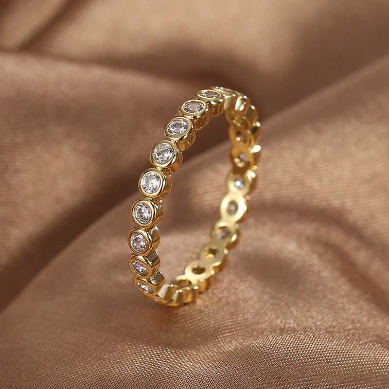 Light Luxury Brass Gold-plated Micro Inlaid White Zirconium Ring