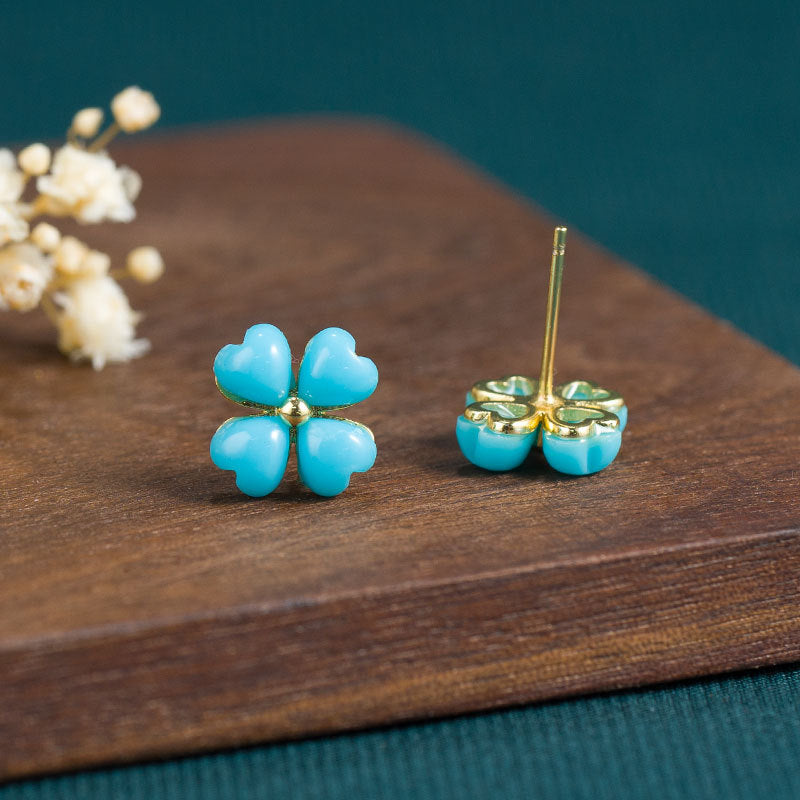 Turquoise Clover Gold Base Stud Earrings