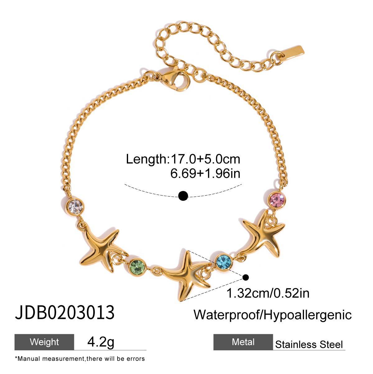 Titanium Steel Gold Color Zircon Bracelet Starfish Bracelet