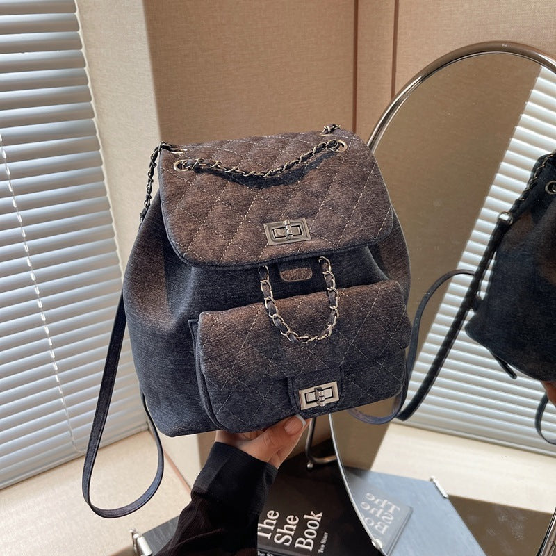 Denim Rhombus Small Chain Backpack