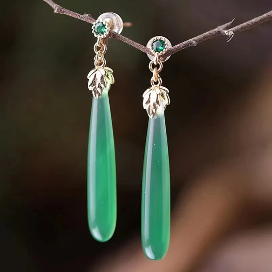 Chalcedony Green Agate Stud Earrings