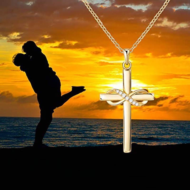 Infinite Symbol 8 Words Zircon Pendant Cross Necklace