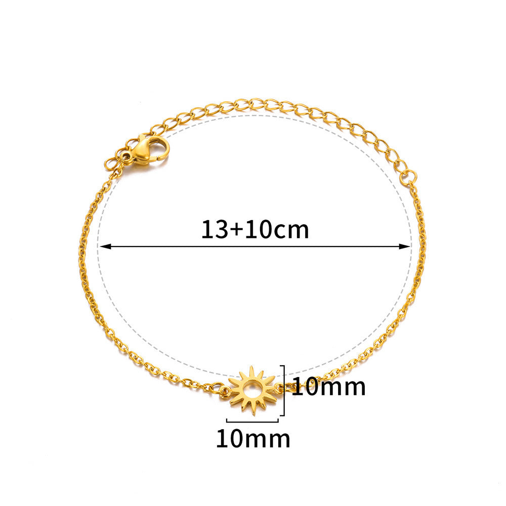 Sun Hollow 18K Gold Stainless Steel Pendant Necklace, Bracelet, Anklet