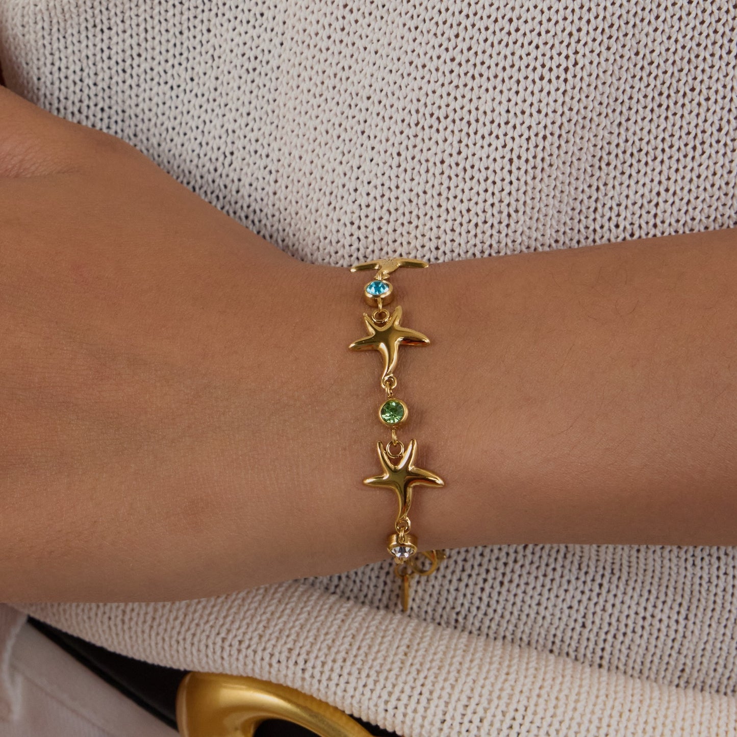 Titanium Steel Gold Color Zircon Bracelet Starfish Bracelet