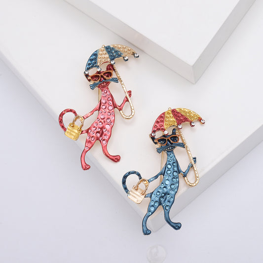 Alloy Dripping Kitten Umbrella Brooch