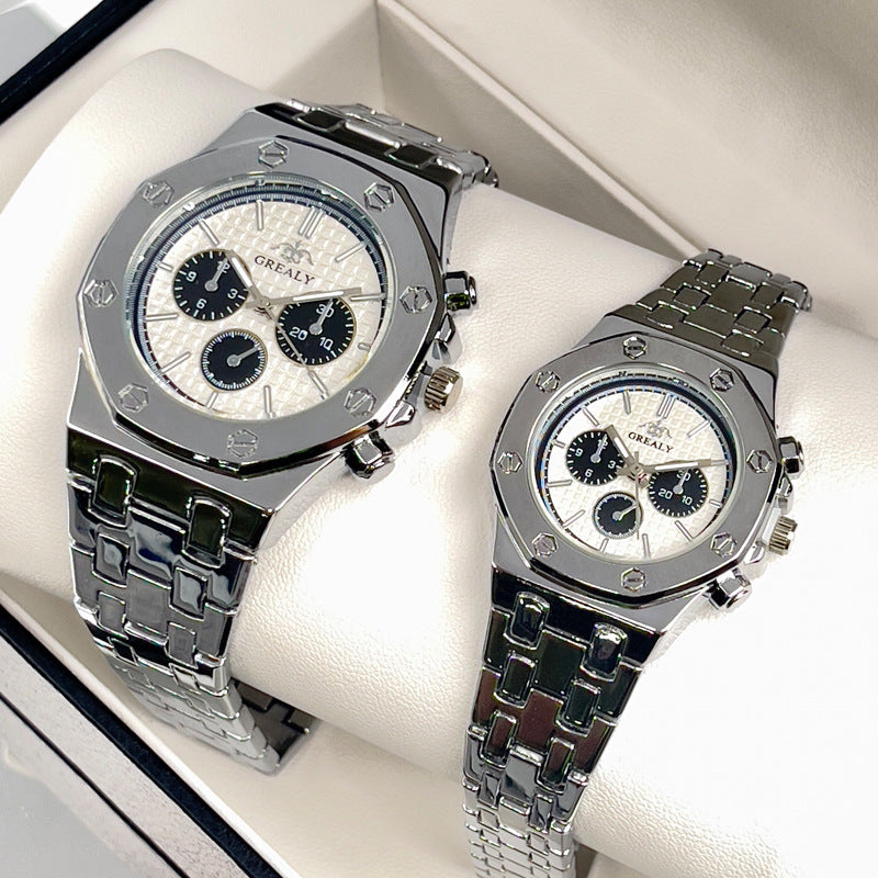 Men's And Women's Same Steel Belt Quartz With Calendar Waterproof Couple's Watch