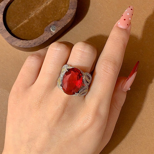 Simple Elegant Inlaid Ruby Full Diamond Ring