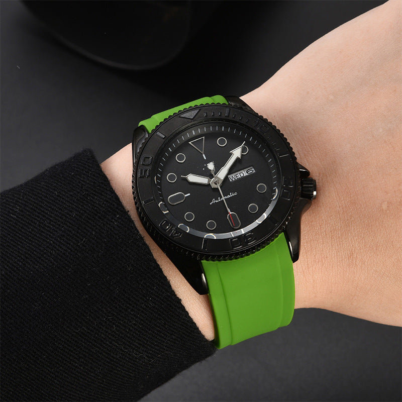 Men's Three-pin Multi-functional Silicone Band Quartz Watch