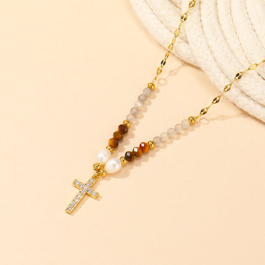 Ins Niche Design Beaded Cross Clavicle Chain