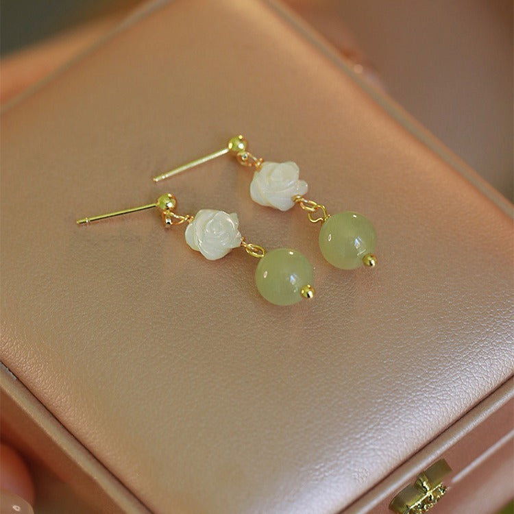 Natural Fritillary Hetian Jade Earrings