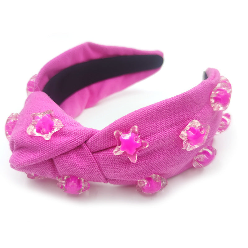 Hand-stitched Five-pointed Star Solid Color Wide Headband