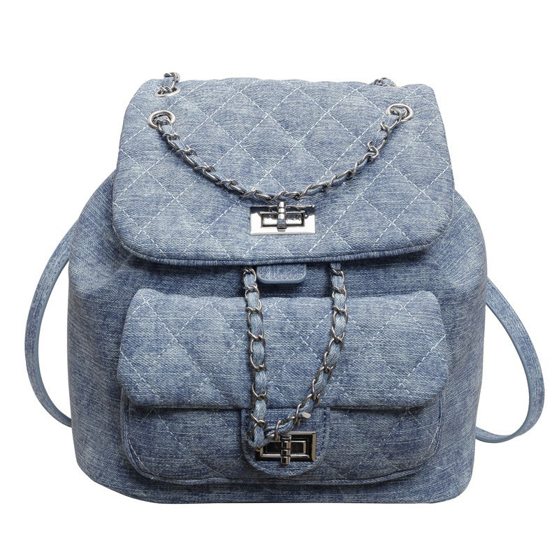 Denim Rhombus Small Chain Backpack