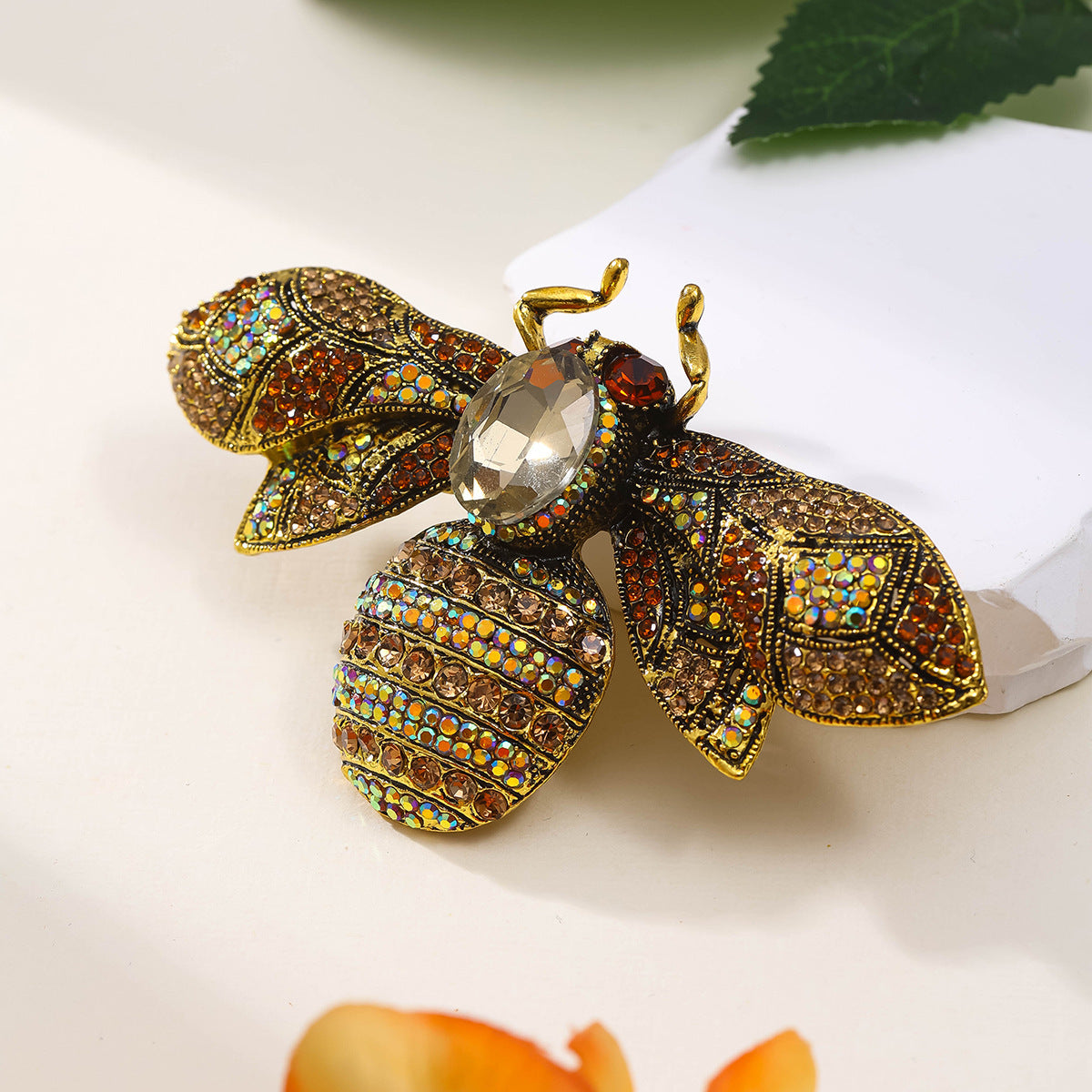 Antique Style Fully-jeweled Crystal Bee Brooch