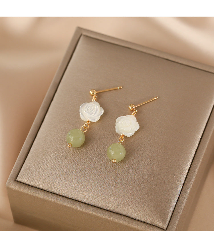 Natural Fritillary Hetian Jade Earrings