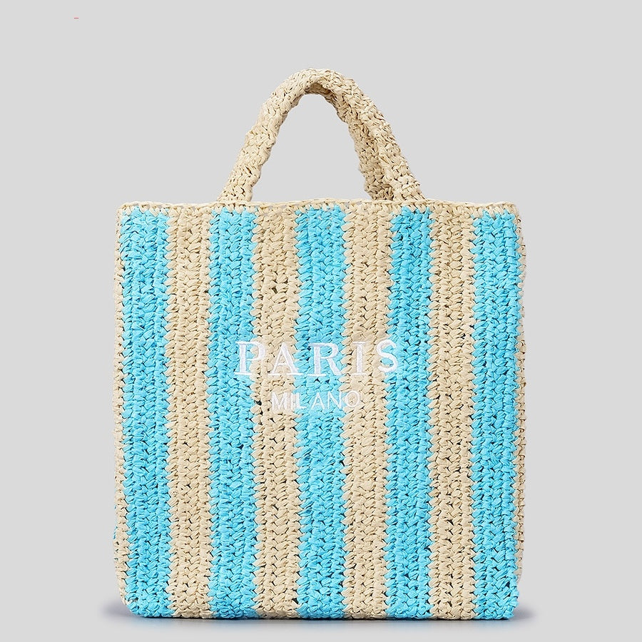 Striped Hand-woven Straw Bag