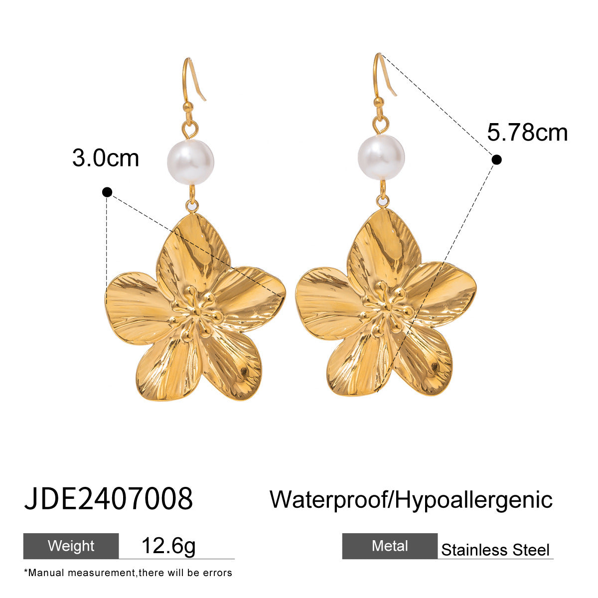 Ins18k Gold Stainless Steel Flower Earrings