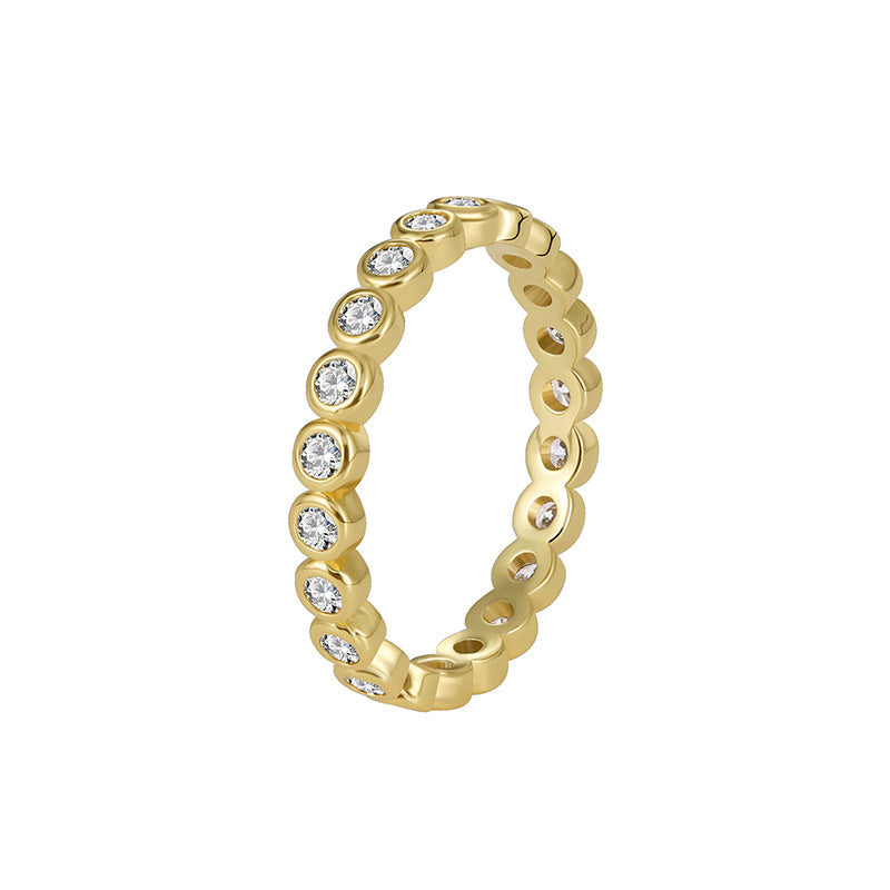 Light Luxury Brass Gold-plated Micro Inlaid White Zirconium Ring