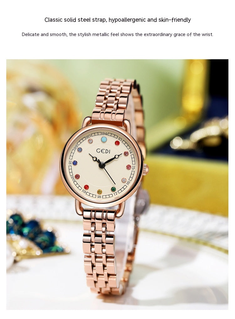 Steel Belt Small Light Luxury Ins Birthstone Waterproof Quartz Watch