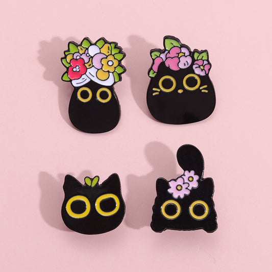 Cartoon Black Cat Brooch Pin