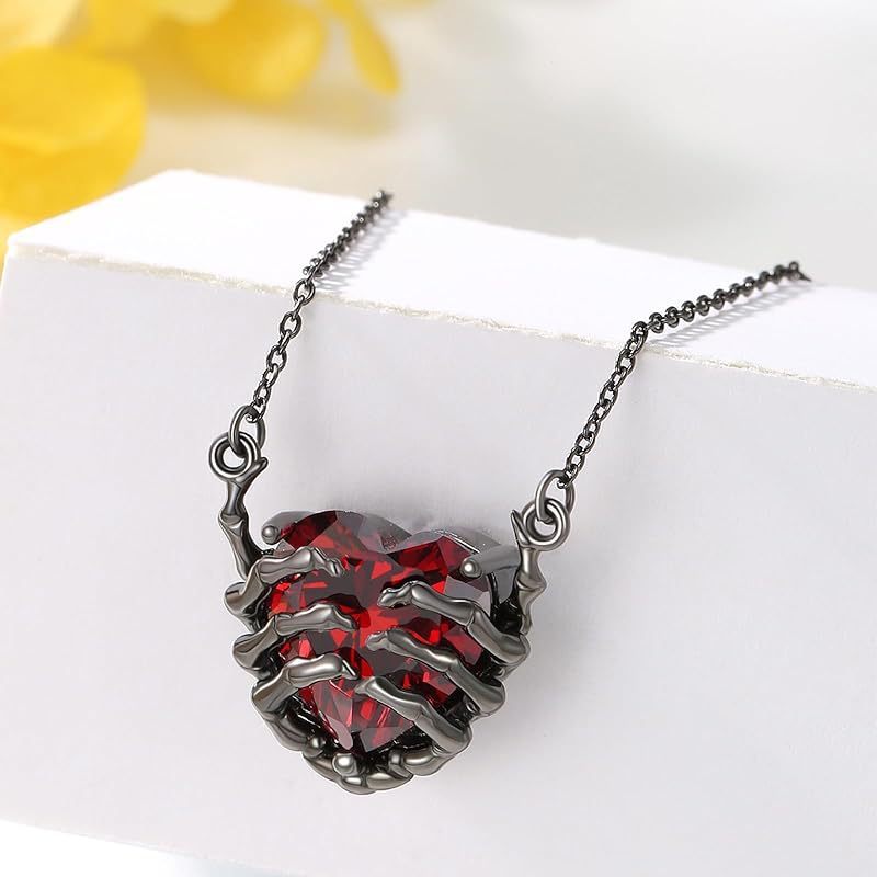 Retro Fashion Dark Red Love Ghost Claw Pendant Necklace