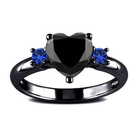 Love Shaped Plated 925 Silver Black Gold black Ring