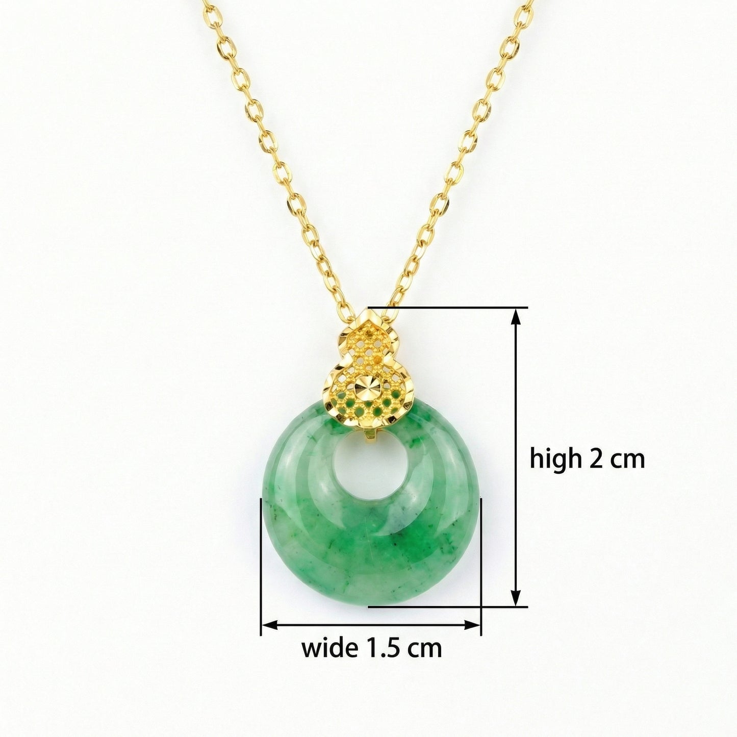 925 Sterling Silver Elegant Jadeite Donut Pendant with Intricate Filigree Gourd Bail Necklace