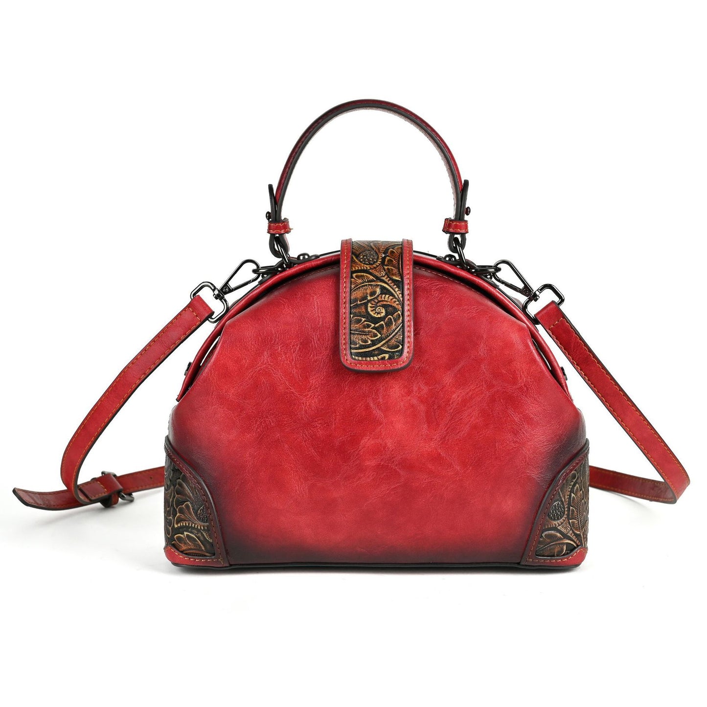 Women's Retro Style Craft Hand-rub Embossed Clip Bag