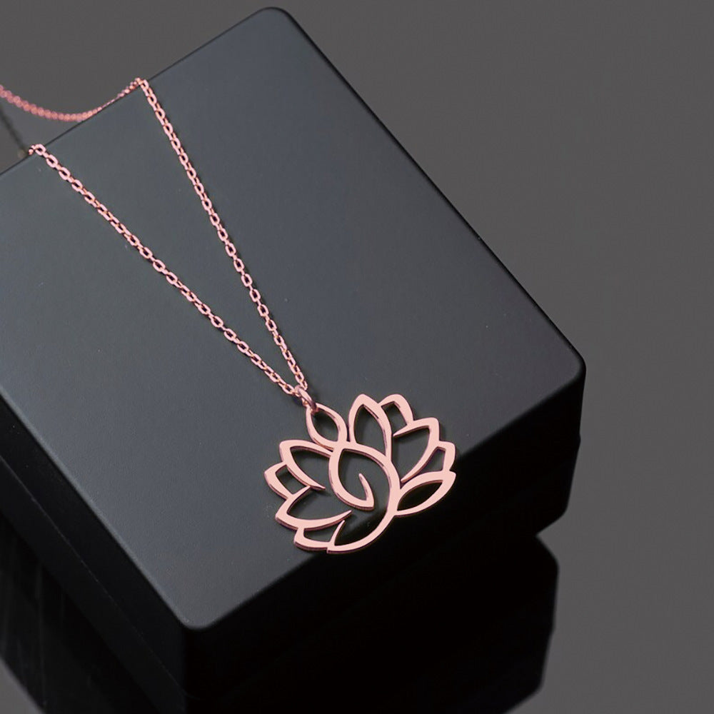 Lucky Lotus Women's Stainless Steel Yoga Pendant Necklace