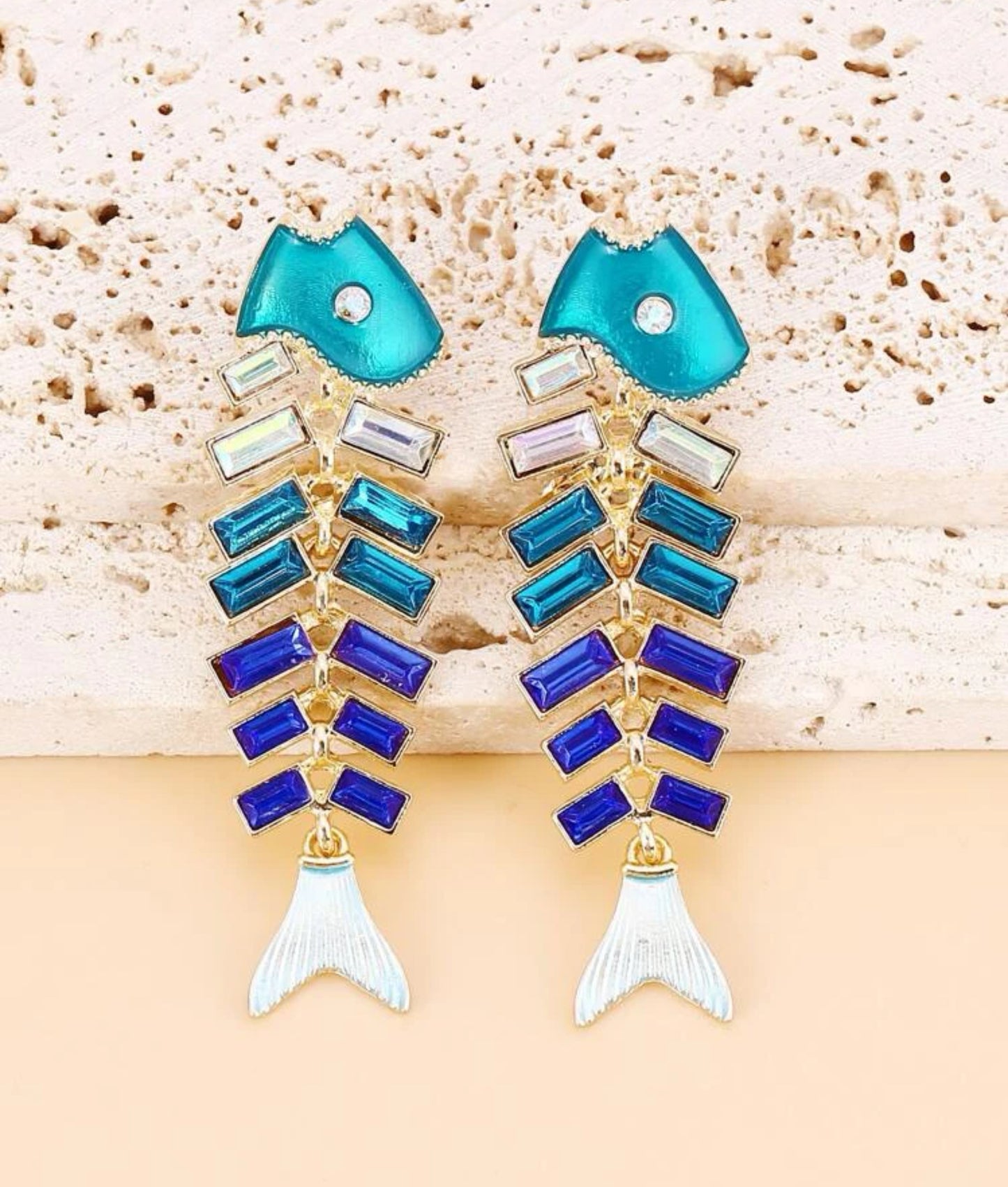 Rhinestone Fish Bone Drop Earrings