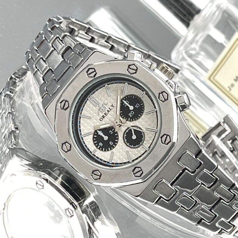 Men's And Women's Same Steel Belt Quartz With Calendar Waterproof Couple's Watch
