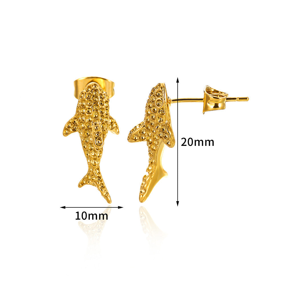 18K Gold Stainless Steel Studs Ocean Series Piercing Earrings