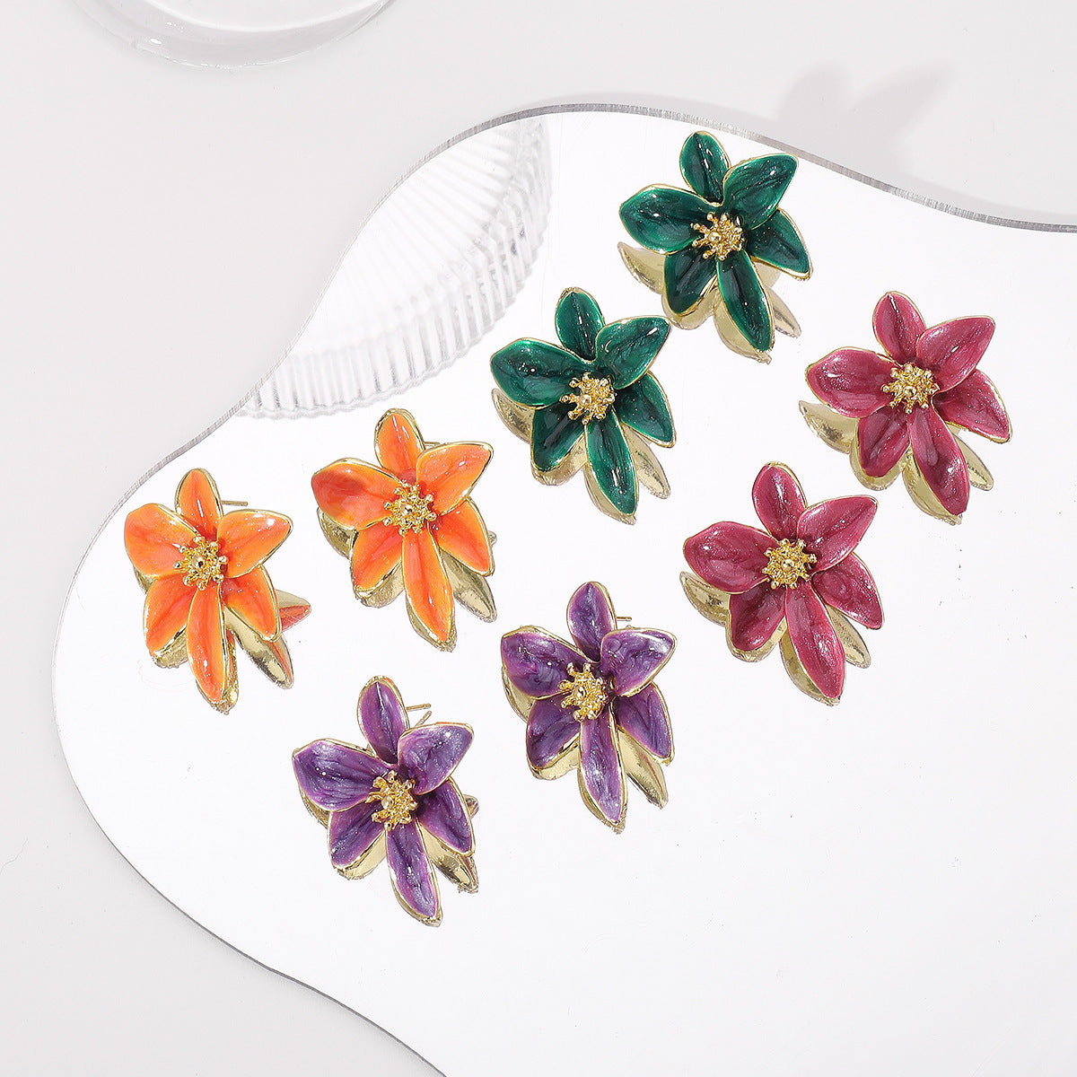 Vintage Color Enamel Flower Stud Earrings