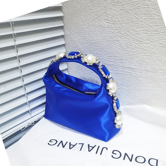 Flower Rhinestone Pearl Silk Diamond Clutch Bag