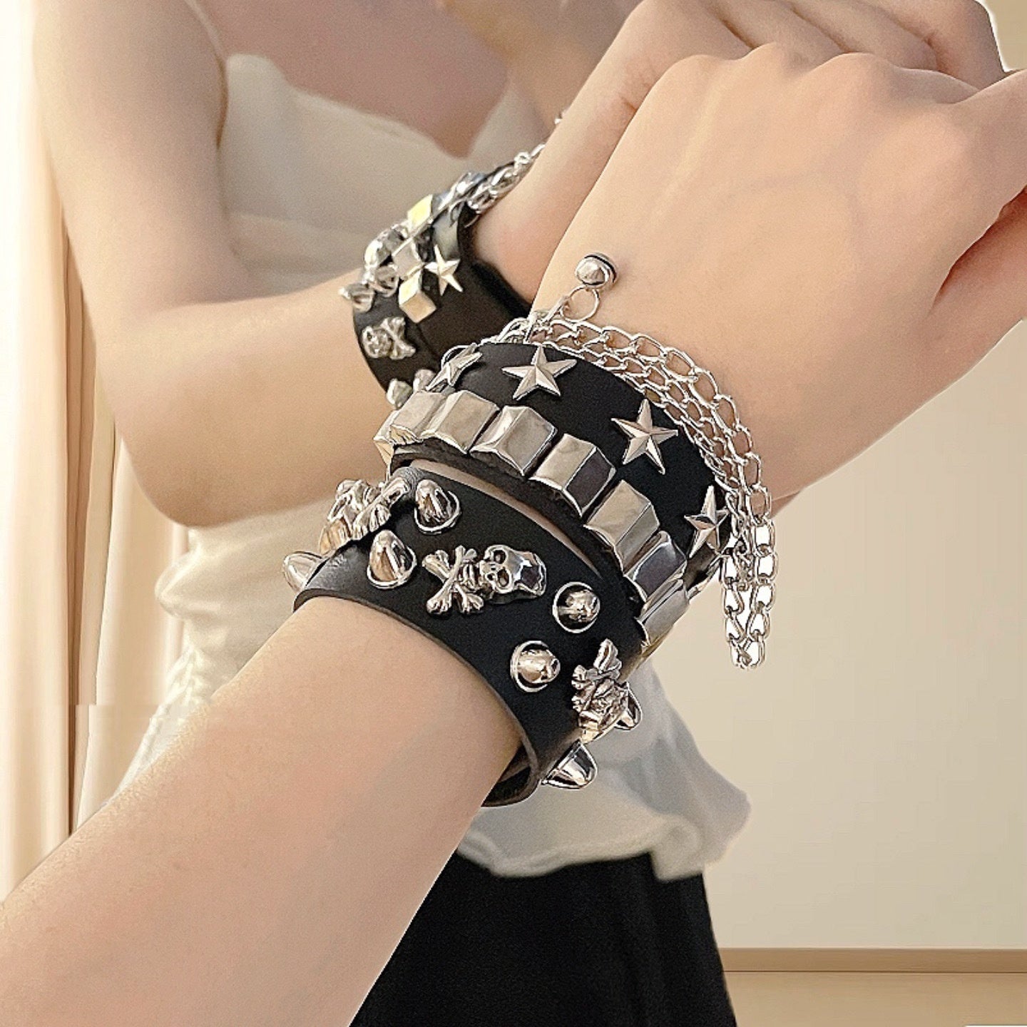 Cool Girl Punk PU Leather Rivet Bracelet