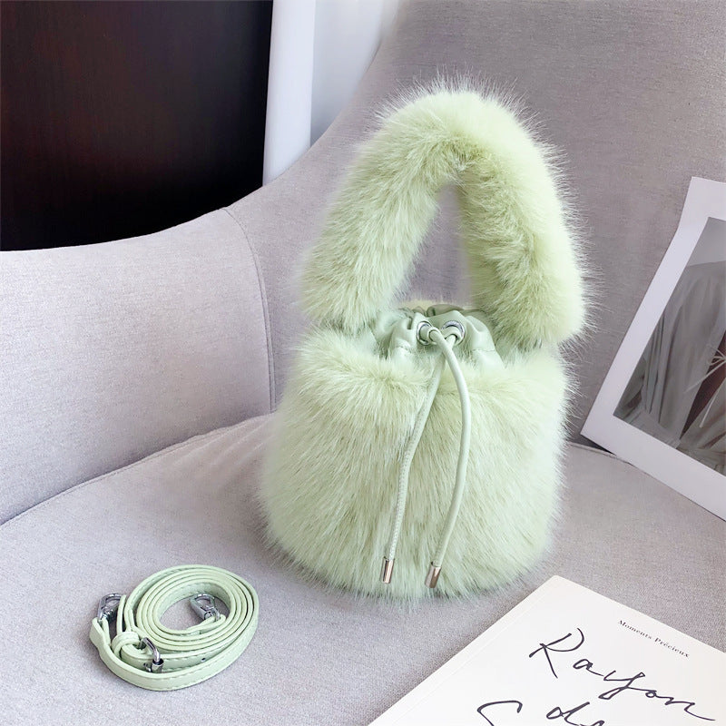 Portable Bucket Furry Crossbody Bag