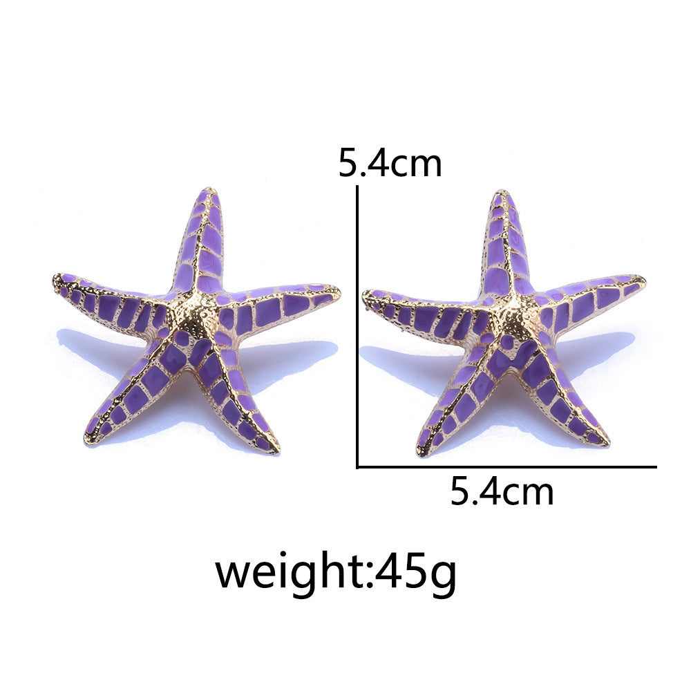 Alloy Purple Starfish Pentagram Stud Earrings