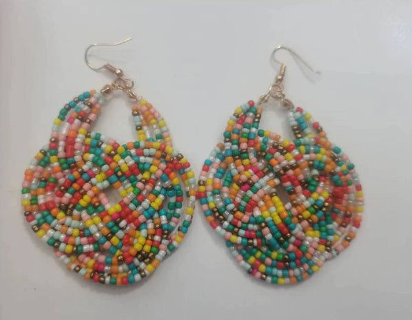 Handmade Bead Bow Multi-layer Earrings