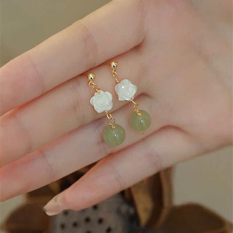 Natural Fritillary Hetian Jade Earrings