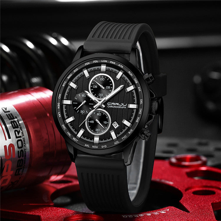 Men's Silicone Strap Six-pin Steel Strap Watch