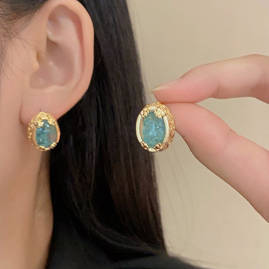 Simple Gold Brushed Zircon Stud Earrings