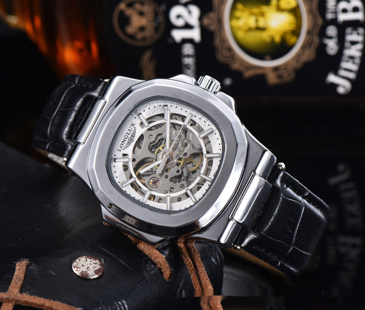 Barrel-shaped Leather Belt Men's Waterproof Mechanical Watch