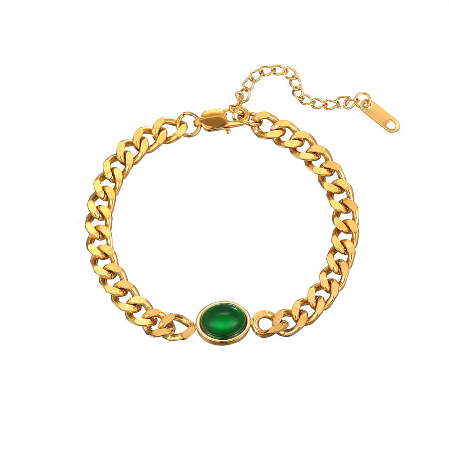 Fashion Green Stone Series Stainless Steel Necklace Bracelet