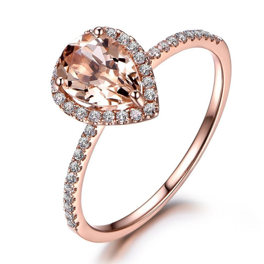 18K Rose Gold Plated Inlaid Pink Crystal Water Drop Pear-shaped Ring