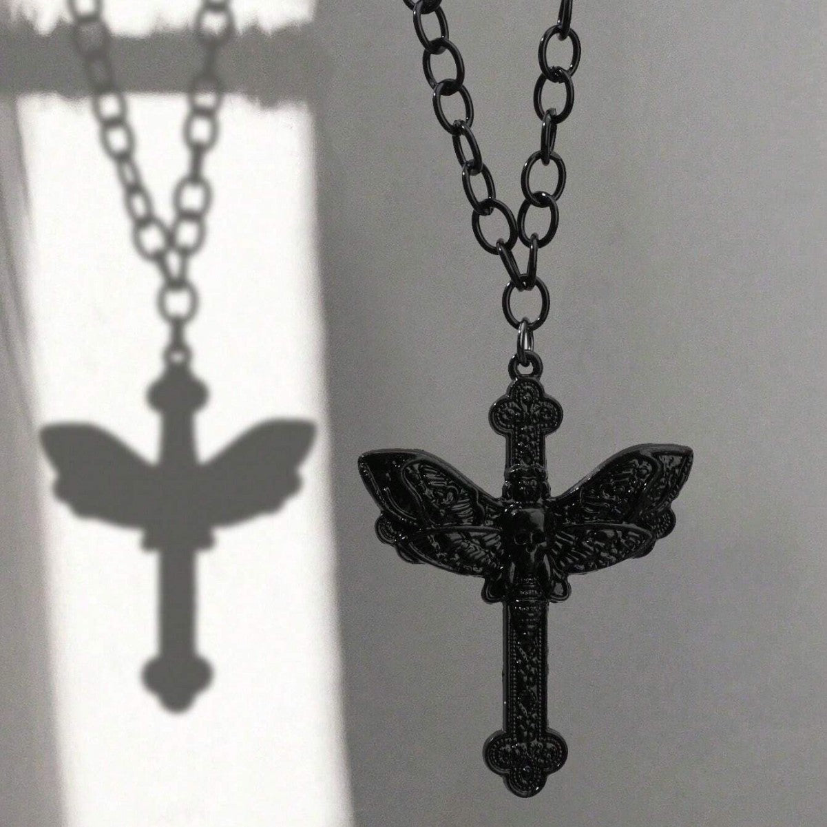 Creative Dark Punk Cross Moth Necklace