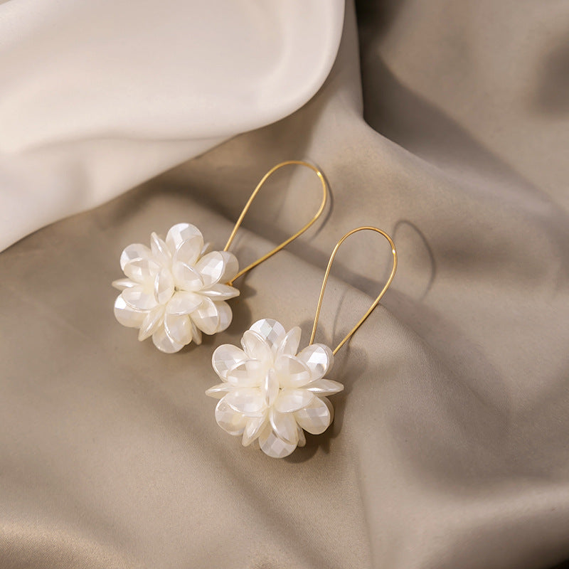 White Petal Geometric Earrings