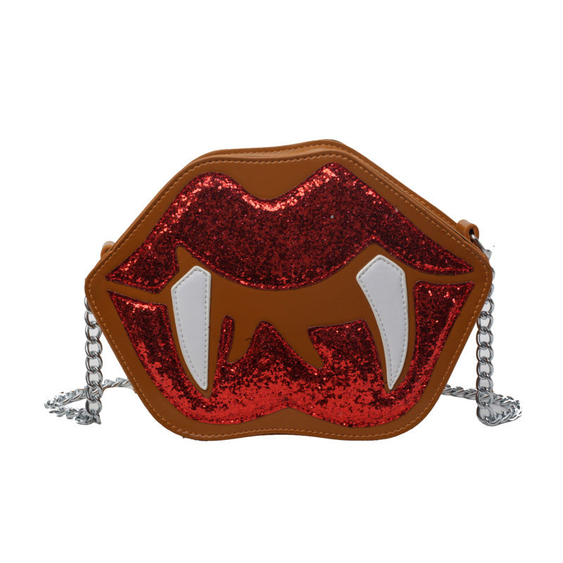 Personality Sequin Chain Big Lips Style Crossbody Bag